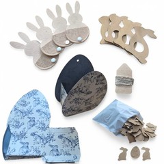 Easter Table Scaping Kit 4 Placings Decoration Bunny Egg Wooden Napkin Holders