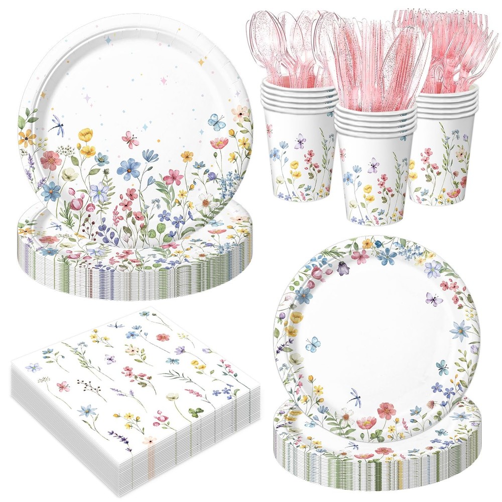 LINHAXM 168PCS Wildflower Party Decorations Spring Floral Baby Multicolor
