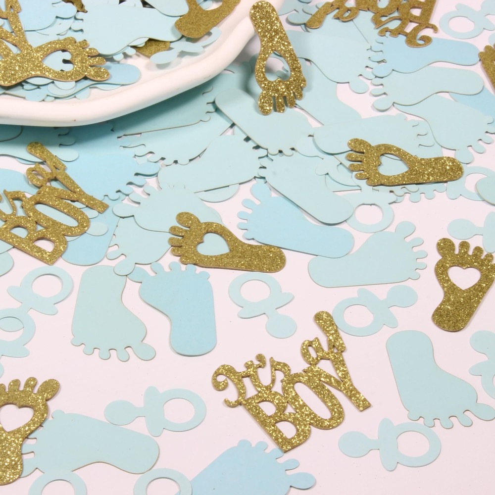 Gender Reveal Confetti 250 Pcs Gold & Blue Baby Shower Table Decorations