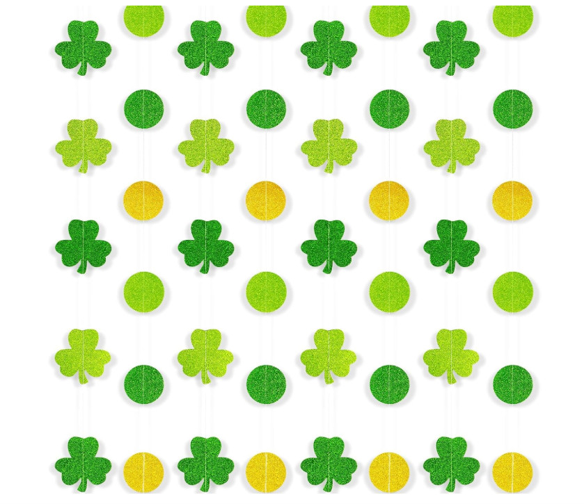 12 Pack St Patrick’s Day Decorations Glitter Shamrock Garland Hanging Streamers