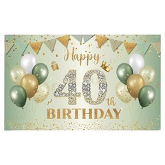 40 Years Gold Sage Green Birthday Decoration Happy Birthday Backdrop 1.1 x 1.8 m