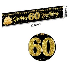 Happy 60th Birthday Banner Decorations for Men 72.8 x 15.7 inches, Black