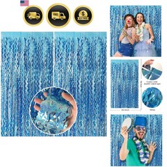 Tinsel Foil Fringe Curtains Wavy Backdrop for Parties Sparkle Metallic Wavy F…