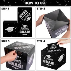 Graduation Decorations 2026 Card Box, Black Silver Congrats Grad Paper Gift Crad