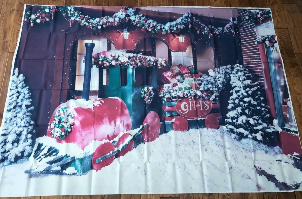 Vintage Christmas Train Winter Background 7ft X 5ft Christmas Party Backdrop NEW