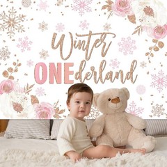 Winter Onederland Backdrop for Girl 1st Birthday Party Decoration (7x5ft).