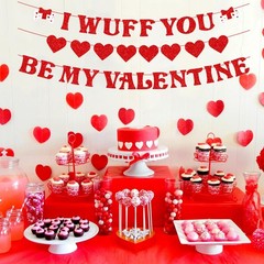Valentines Day Banner Garland, Set of 3 Glitter Valentines Day Decorations Re…
