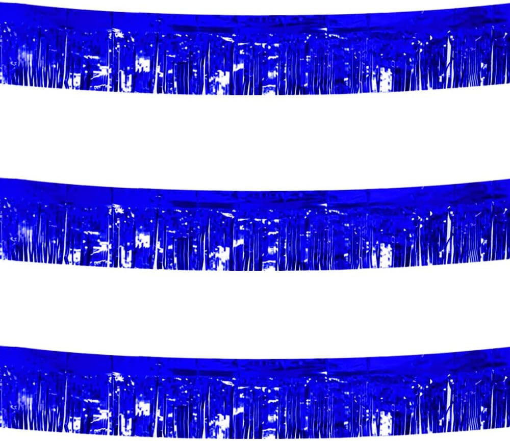 3 Pack Blue Total 30 Feet Foil Fringe Garland Metallic Tinsel Banner Wall Hangin