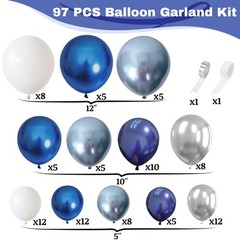 Blue White Silver Balloon Arch Kit, Navy Blue Silver White Balloon Garland wi…