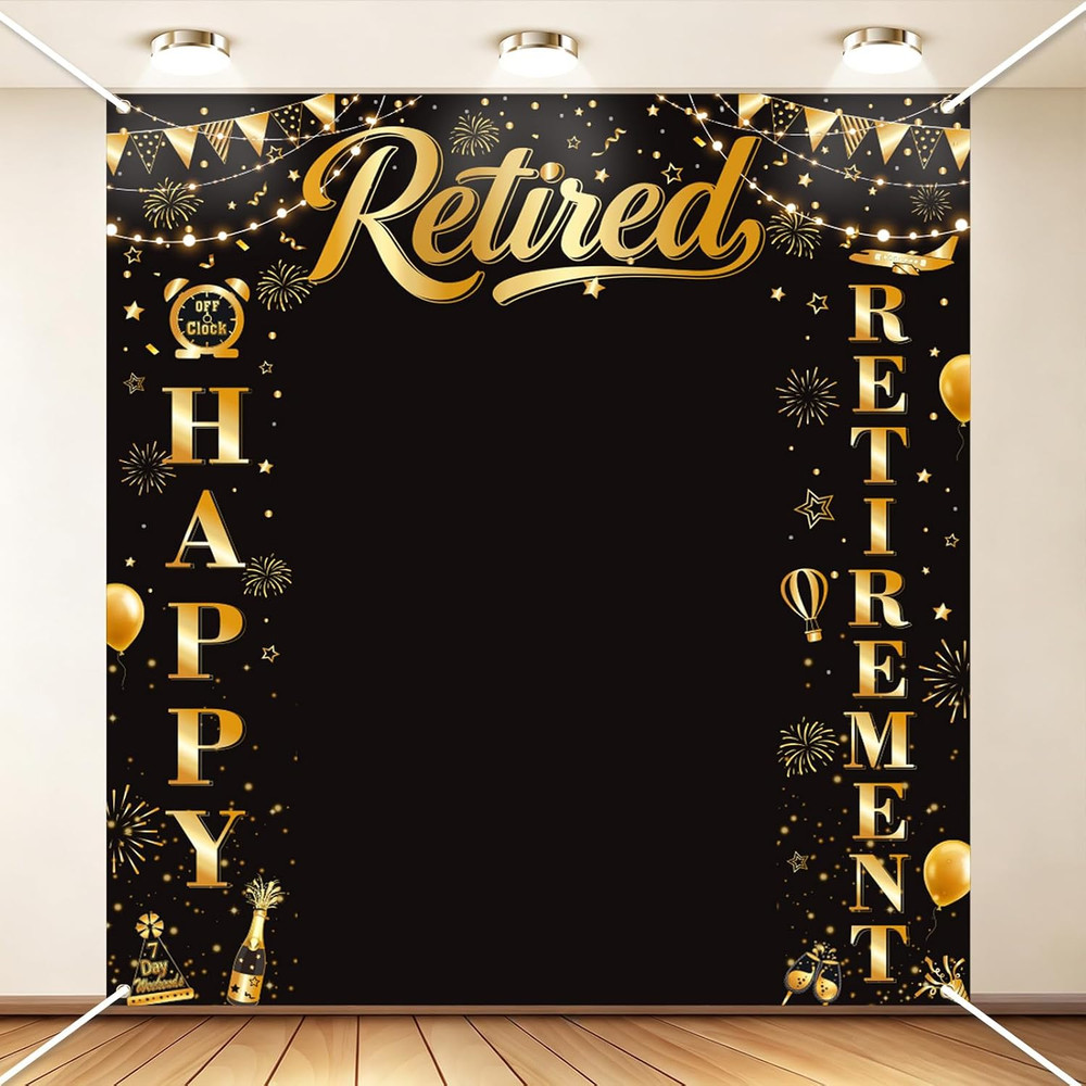 YTHETM Retirement Party Decorations Retirement Backdrop for Men Women Black