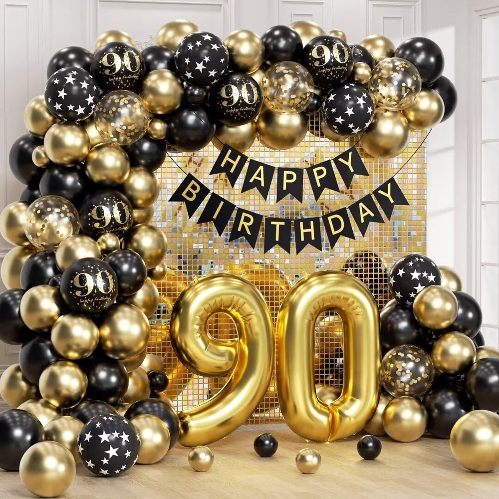 90th Decorations for Men with Happy 90th Decorations Banner 90 Balloon Number…