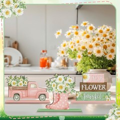 6 Pcs Spring Daisy Table Decorations Spring Table Centerpiece Tiered Tray Dec…
