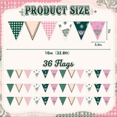 Camp Bunting Banner 32.8Ft 36 Flags Camp Gingham, Fabric Triangle Flag Fit fo…