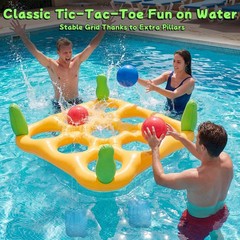2 in 1 Pool Toys Games Set Inflatable Pool Float with 10 Balls & 8 Rings Tic-…