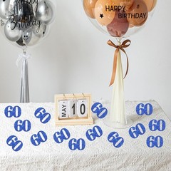 100 PCS Blue Glitter 60 Confetti Double Sided Paper Scatter for 60th Birthday