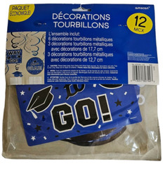 Amscan 12 Piece Graduation Swirl Cutout Decorations Blue & Black Congrats Cap