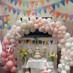 Pink and White Balloons Arch, Dusty Pink Bow Balloons Garland, Blush Beige Cr…