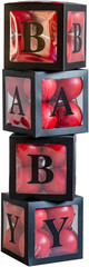 4Pcs Transparent Baby Boxes,Clear Balloon Boxes Backdrop with 16 Letters,Transpa