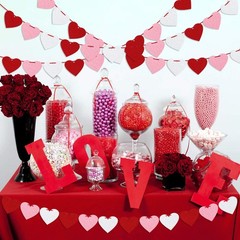 Felt Heart Garland Banner, Pre-Strung | 4 Count (Pack of 1), Red, Pink, White
