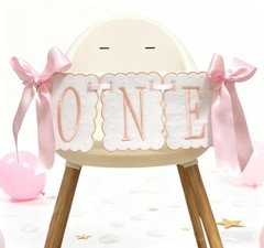 Pink and White Bow ONE High Chair Banner for Girl 1 inch x 1 inch,