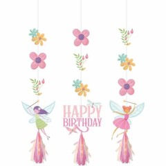 Pretty Pastel Fairy Forest Hanging Cutouts w/ Iridescent Tassel Party Decoration