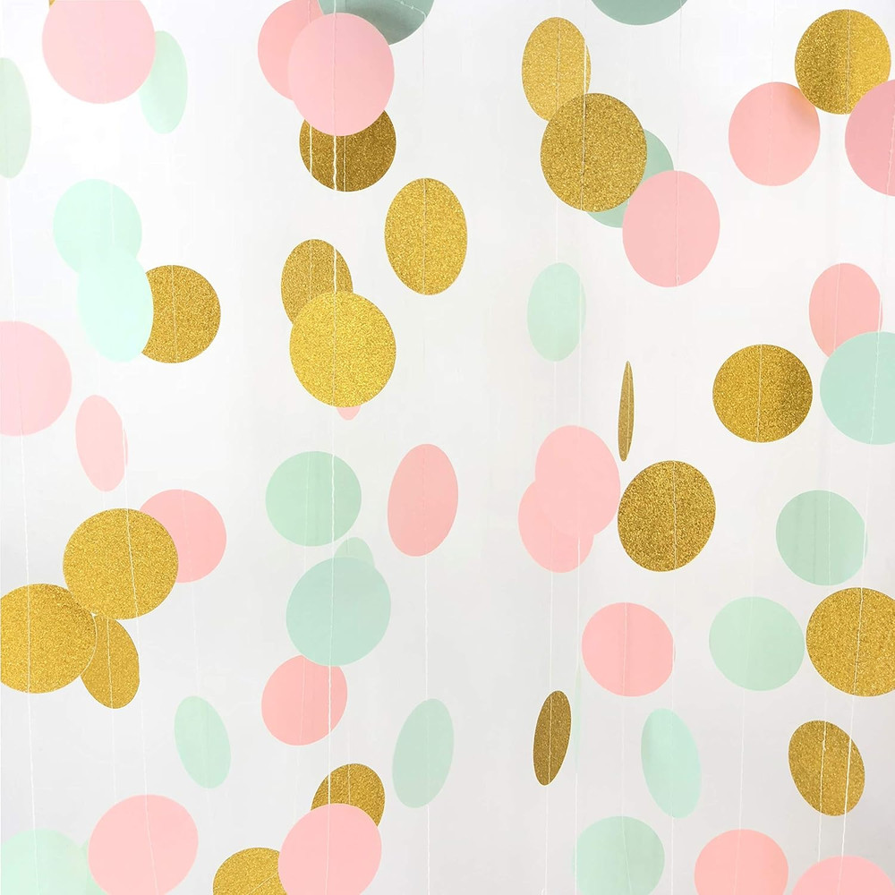 Pink and Gold Hanging Paper Garlands Decorations Mint Green Ceiling Hangings Ban
