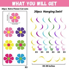 60s Hippie Party Foil Swirl Decorations Retro Flower Ceiling Hanging Swirls B…