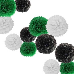 12 PCS Black Green White Tissue Paper Pom Poms Balls Hanging Decor 10 12 Inch