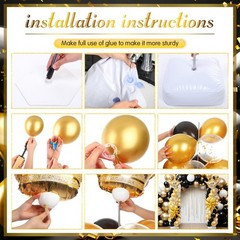 2 Sets Black and Gold Balloon Column Stand Kit with 2 Crown Foil Balloons Bla…