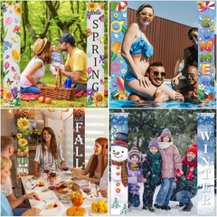8 Pcs Seasonal Door Banner Hello Winter Christmas Banner Spring Summer Fall W…
