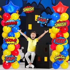 2 Set Hero Themed Party Decorations Adjustable Red Yellow Blue Balloon Column…