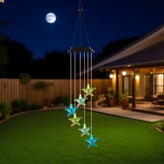 Outdoor Solar Starfish Wind Chimes with Vibrant Color Lights and Hanging Hook