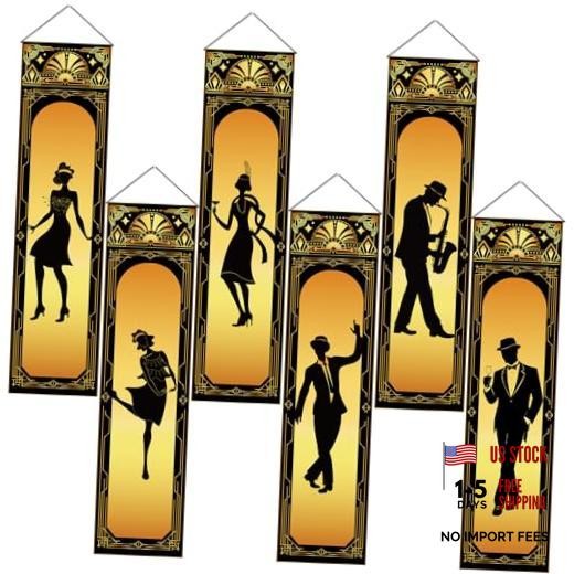 Pcs Roaring Party Decorations Black Gold 19Hanging Banner for Retro 6 20s