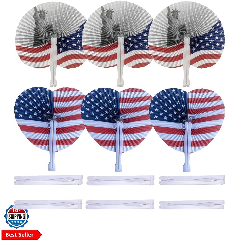 20 Pack Paper Folding Hand Fans,Decoration Stars & Stripes July 4th Patriotic…
