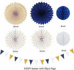 Navy-Blue White Gold Party-Decorations – 20Pcs Graduation 2026 Paper Lanterns Fa
