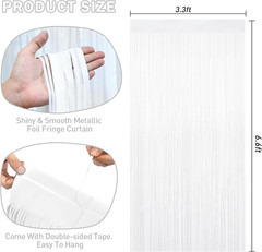 White Tinsel Backdrop Foil Fringe Curtains – 2 Packs Door Streamers Backdrop for