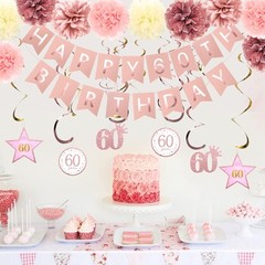 Rose Gold 60th Birthday Party Decorations , Rose gold Glittery Happy 60th Bir…