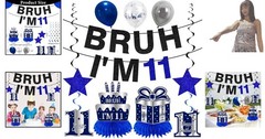 Durable 11th Birthday Decor Kit in Blue and Silver – Easy to Hang and Reusable