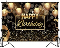 Sensfun Black Gold Happy Birthday Backdrop Sparkle Glitter Golden Balloon Bokeh