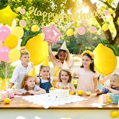 Lemon Balloons Birthday Party Decorations with Green Leaves, Summer Fruit The…