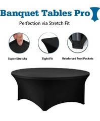 Black 60 Inch 5 Ft Round Tight Fit Stretch Spandex Tablecover for Weddings,…