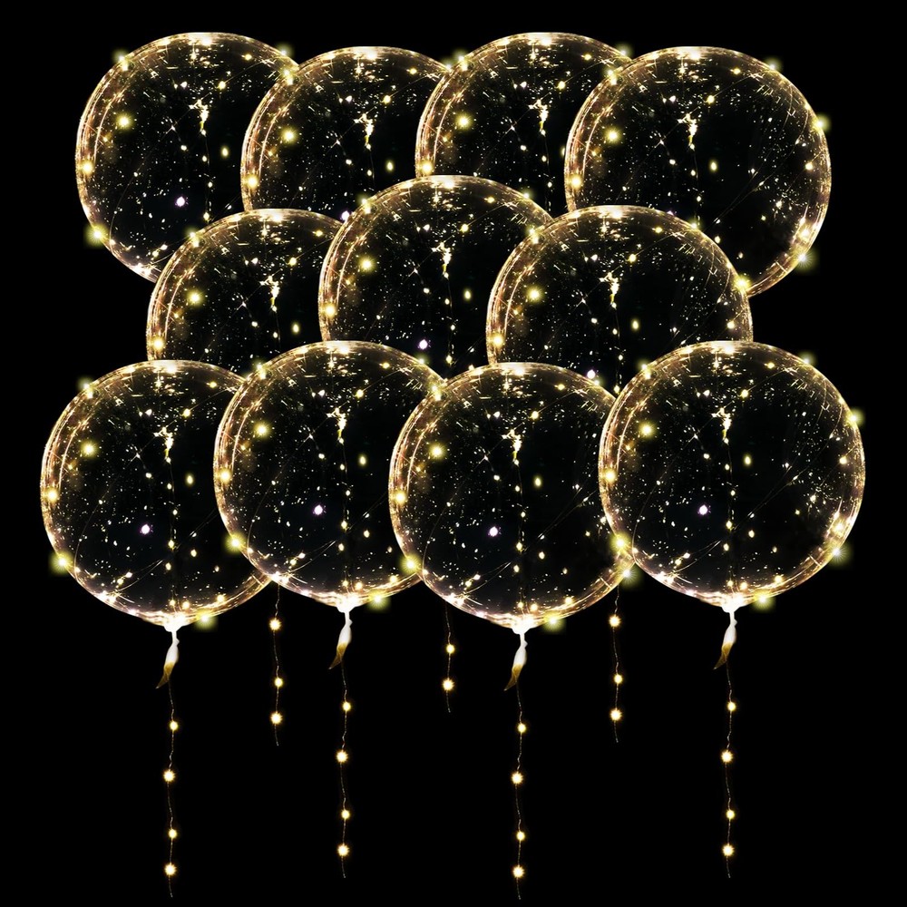 20 Pack Led Balloons Light Up with Warm White Lights, 20 Pcs Transparent Ball…