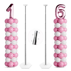 Telescoping Balloon Stand Set of 2, 1.5ft to 7ft Free Adjustable Metal Balloo…