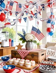Patriotic Paper Chain Garland Strips – 300pcs 10 Designs Red White Blue Paper