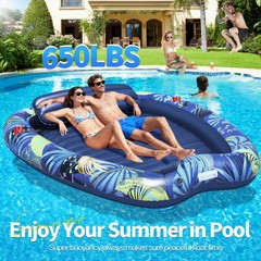 2026 Luxury 2 Person Inflatable Tanning Pool Lounger Float, 90 x 67 Inch Extr…