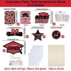 30 PCS Graduation Decorations Class Of 2026 Red Black Centerpieces Lights