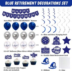 Happy Retirement Celebration Kit – 54pcs Blue Silver Theme for Memorable Parties