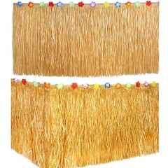 Hawaiian Luau Grass Raffia Fringe Banner Tropical Table Skirt Raffia Tiki