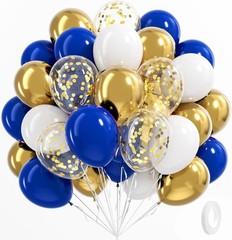 Royal Blue Gold White balloons, 60pcs 12 Inch Navy Blue Metallic Gold Confett…
