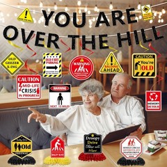 Over The Hill Birthday Decorations Set – 14 Pcs Banners & Swirls for 50th Party